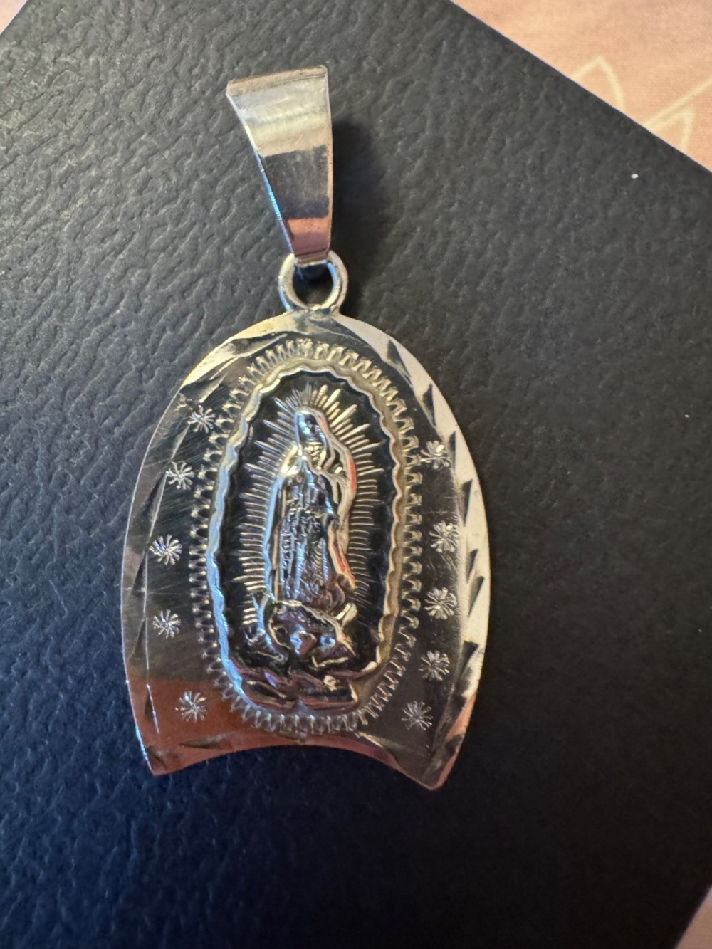 Our Lady of Guadalupe Horseshoe Pendant Sterling Silver Large - Picture 6 of 6